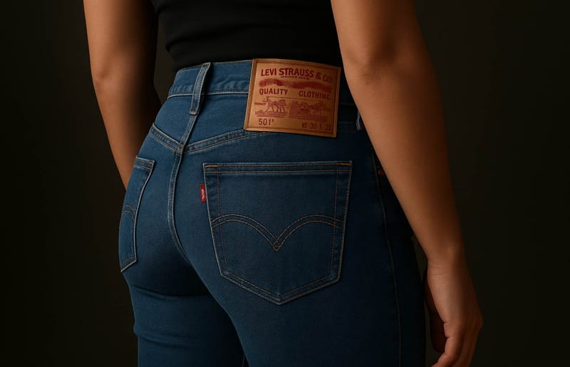 A model wearing Levi Strauss, 501 jeans. Image created with AI (Sora)